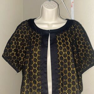 Nicole by Nicole Miller Bolero Eyelet Jacket Black Yellow Size 14 Vest